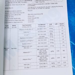 Kết quả kiểm nghiệm kẹo dừa truyền thống